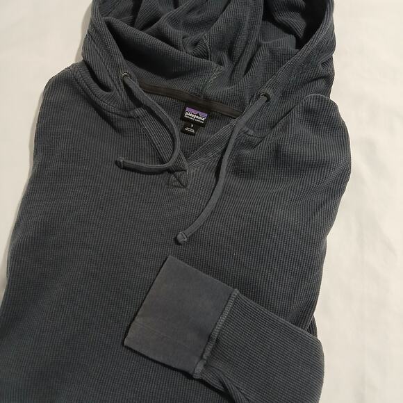Patagonia Women's Small Waffle-Knit Grey Long-Sleeved Hooded Tunic Cotton Blend - Picture 4 of 11